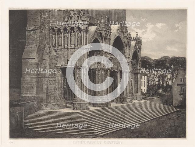 Planche XII ? Cathédrale de Chartres, Portique du Midi (Plate XII ? Chartres Cathedral..., 1855. Creator: Charles Nègre.