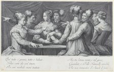 A group of elegantly dressed people playing cards, 1740-68. Creators: Bartolomeo Crivellari, Sebastiano Gamma.