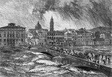 The late flood of the Arno at Florence – from a sketch by E. W. Cooke, R.A., 1864. Creator: Mason Jackson.