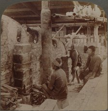 'Workmen watching kilns of precious Awata porcelain, in Kinkosan works, Kyoto, Japan', 1904.  Artist: Unknown.
