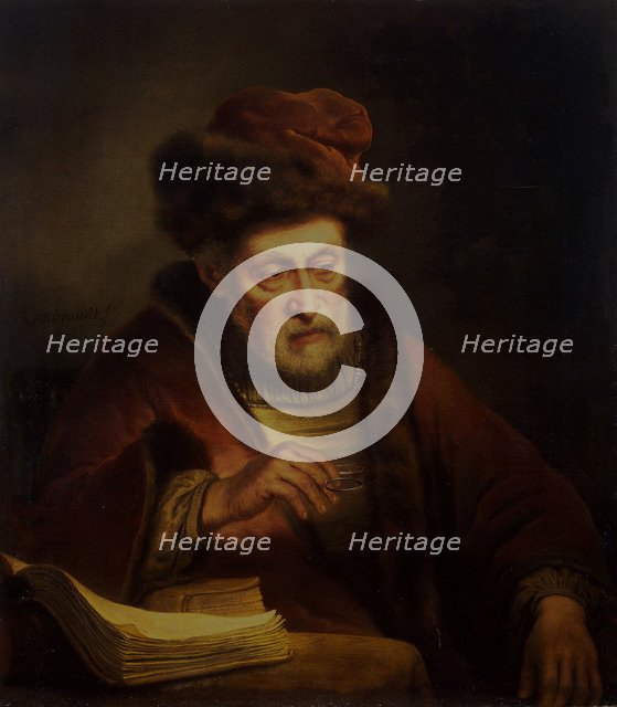 Old Man holding a Pair of Spectacles. Artist: Pluym, Karel van der (1625-1672)