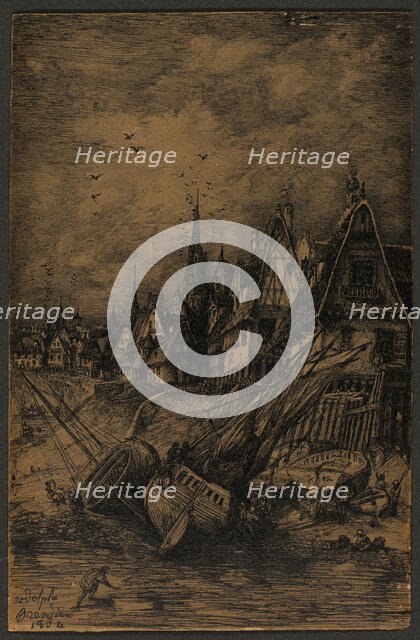 Washed Up Ships, 1864. Creator: Rodolphe Bresdin.