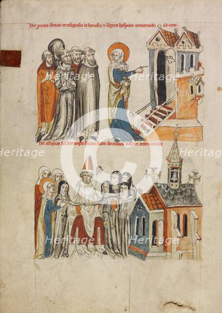 Saint Hedwig Offering Hospitality: Saint Hedwig Presenting Her Daughter Gertrude to the..., 1353. Creator: Unknown.