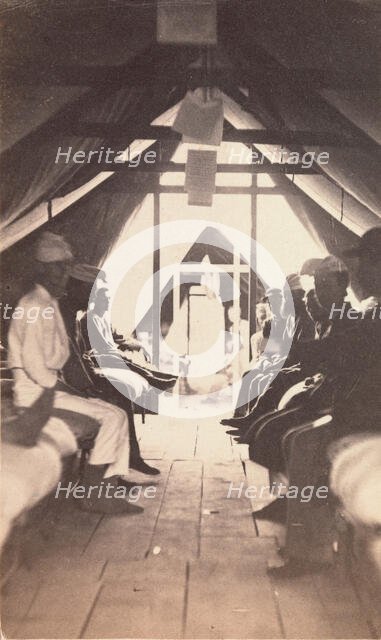 [Wounded Soldiers on Cots, possibly at Harewood Hospital], 1865. Creator: Reed Brockway Bontecou.