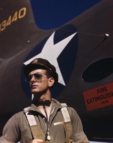 F.W. Hunter, Army test pilot, Douglas Aircraft Company plant at Long Beach, Calif., 1942. Creator: Alfred T Palmer.