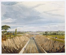 'Near Liverpool, looking towards Manchester', Liverpool and Manchester Railway, 1833. Artist: Henry Pyall