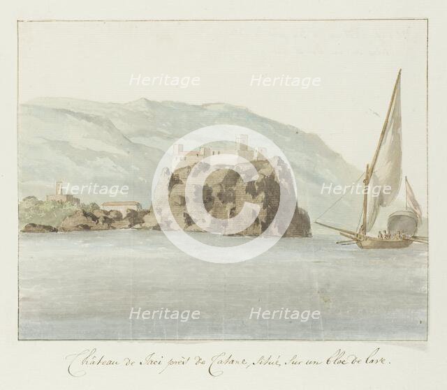 Castle of Aci Castello on a lava rock off the coast of Catania, 1778. Creator: Louis Ducros.