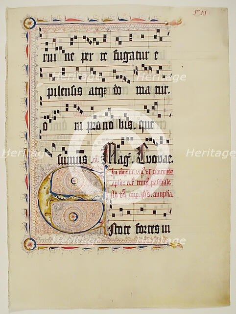 Manuscript Leaf with Initial E, from an Antiphonary, German, second quarter 15th century. Creator: Unknown.