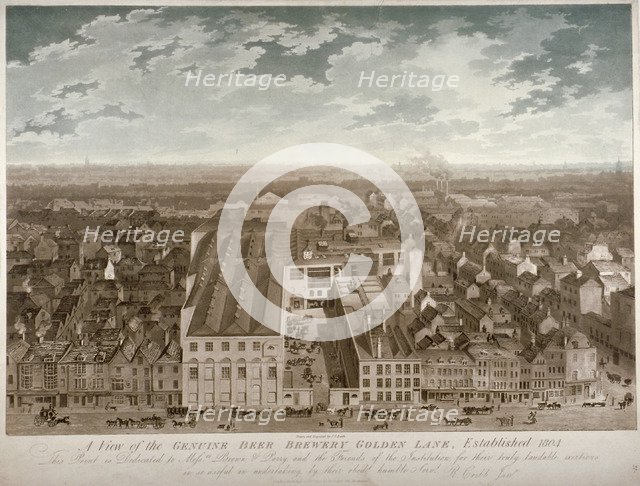 Aerial view of the Genuine Beer Brewery, Golden Lane, City of London, 1807. Artist: JS Barth