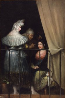 Maja and Celestina on the Balcony, c1840. Creator: Alenza y Nieto, Leonardo (1807-1845).