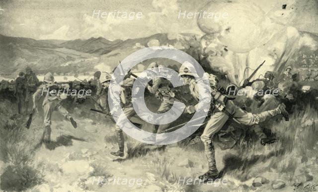 'The Battle of Colenso - Queen's (Royal West Surrey) Regiment Leading the Central Attack', 1900. Creator: Joseph Finnemore.