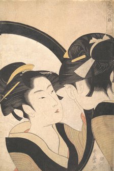 Naniwa Okita Admiring Herself in a Mirror, ca. 1790-95. Creator: Kitagawa Utamaro.