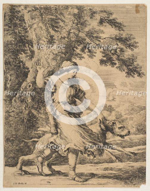 A Nymph Holding a Large Dog by its Collar, ca. 1654. Creator: Stefano della Bella.