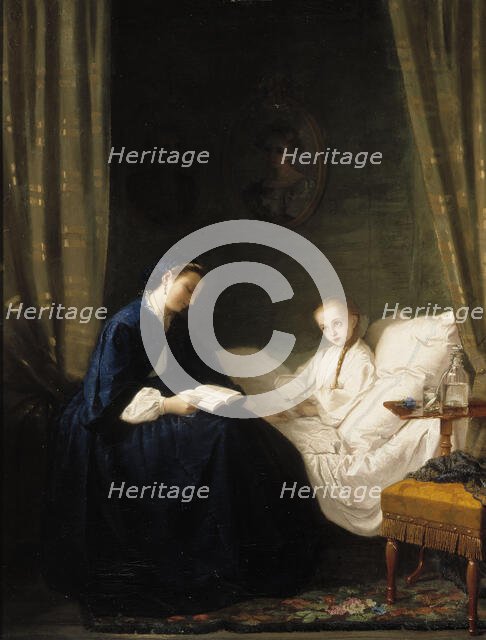 Mother Reading to Her Sick Child, 1859-1862. Creator: Ida Silfverberg.