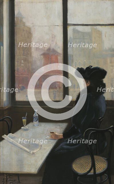 Lady in a café in front of the Moulin Rouge, Paris, 1890. Creator: Zuloaga y Zabaleto, Ignacio (1870-1945).