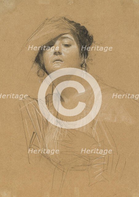 Half-Length Portrait of a Woman with Her Hand on Her Forehead, 1884-1885. Creator: Klimt, Gustav (1862-1918).