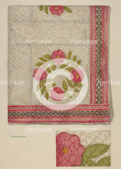 Quilt - Garden Wreath, c. 1939. Creator: Katherine Hastings.