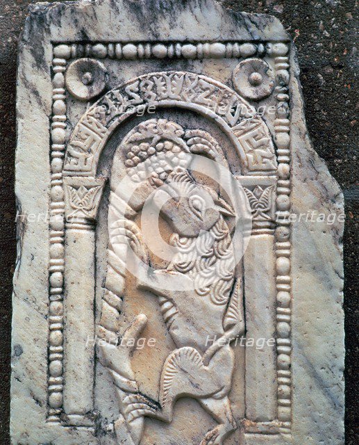 Marble Roman slab of the Fox and Grapes. Artist: Unknown