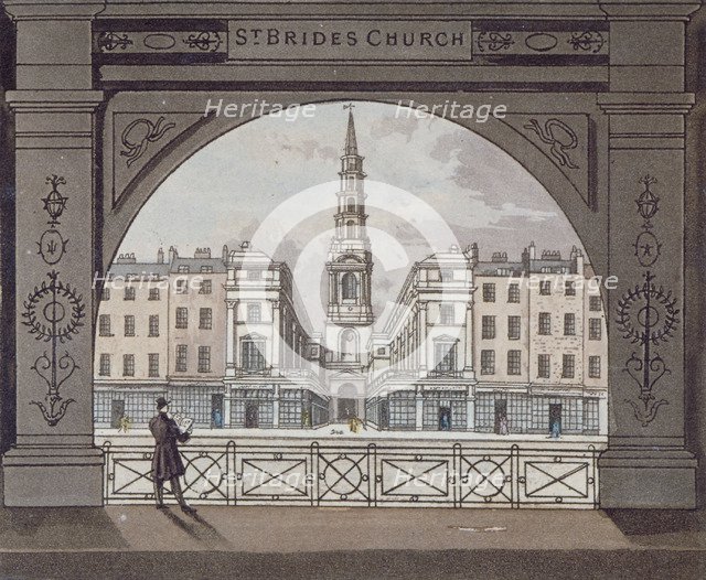 View of St Bride's Church, Fleet Street, through an archway, City of London, 1820. Artist: Anon