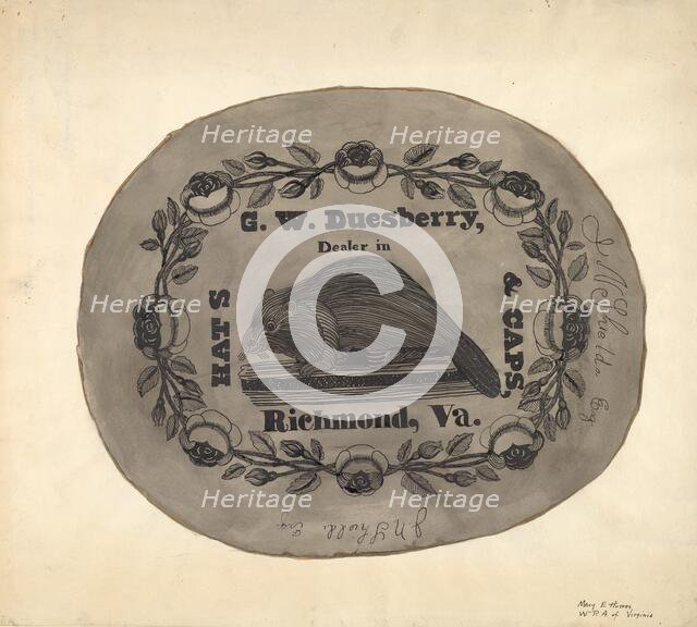 Hat Box - Top, c. 1939. Creator: Mary E Humes.