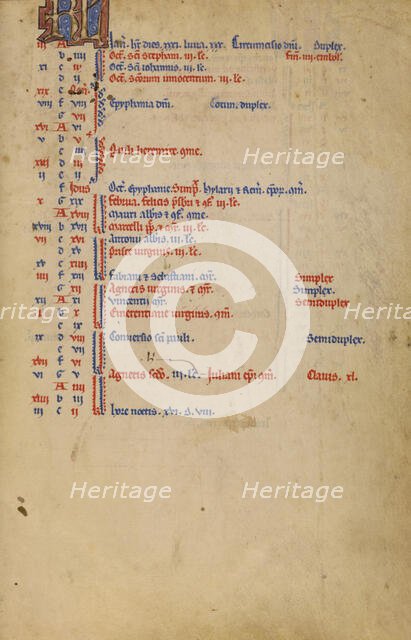 Calendar Page; Missal, begun after 1234-completed before 1262. Creator: Unknown.