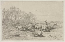 Landscape with a Flock of Sheep, 1800s. Creator: Charles-Émile Jacque (French, 1813-1894).