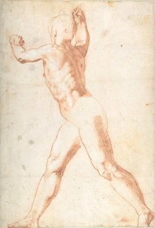 Standing Nude Man (recto); Three Studies of Soldiers (verso), 1550. Creator: Taddeo Zuccaro.