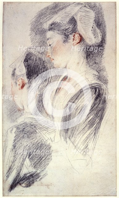 'Two studies of a young woman's head', 1716-18. Artist: Jean-Antoine Watteau