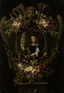 Portrait of a Man Wreathed by Flowers, c1650-1660. Creator: Flemish Master