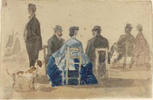 Ladies and Gentlemen Seated on the Beach with a Dog, 1866. Creator: Eugene Louis Boudin.