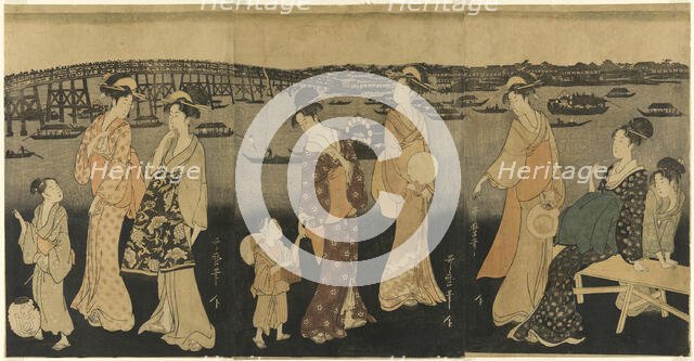 Women watching fireworks at Sumida River, Japan, c. 1795/96. Creator: Kitagawa Utamaro.