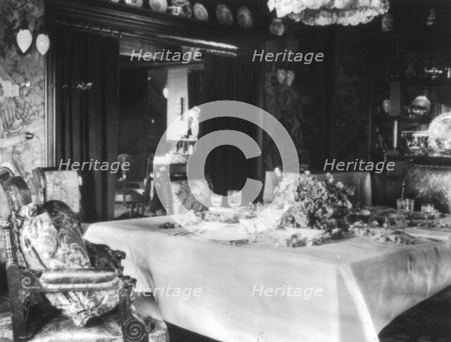 Dining room with table setting for four, Mrs. Phoebe Apperson Hearst's home...California, 1920s Creator: Frances Benjamin Johnston.