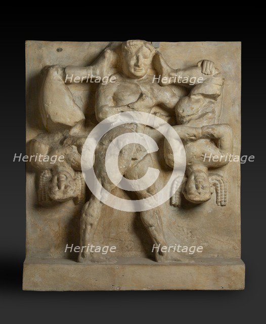 Herakles and Kerkopes. Metope from Temple C at Selinous, late 6th century BC. Artist: Unknown.