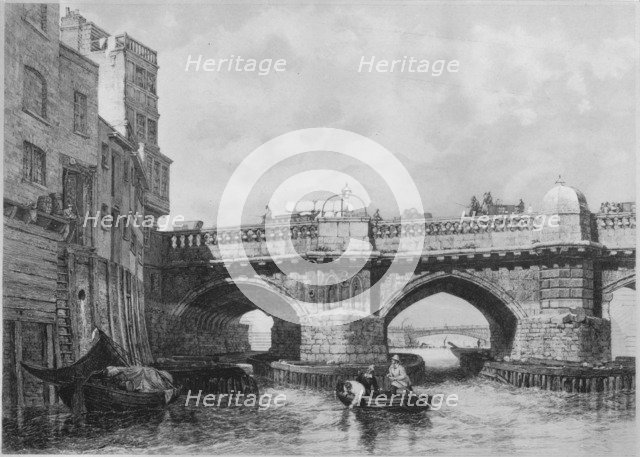 'The Southwark End of Old London Bridge', 1831, (1912). Artists: Unknown, Edward William Cooke.