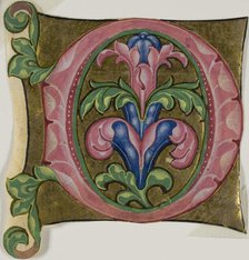 Decorated Initial "D" with Acanthus Leaves from a Choir Book, 14th century or modern, c. 1920. Creator: Unknown.