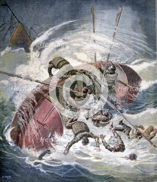 Rescue from a shipwreck in a storm off Les Sables-d'Olonne, France, 1891. Creator: Henri Meyer.