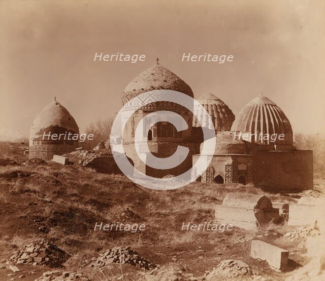 Shakh-i Zindeh mosque; view from the northeast, Samarkand, between 1905 and 1915. Creator: Sergey Mikhaylovich Prokudin-Gorsky.