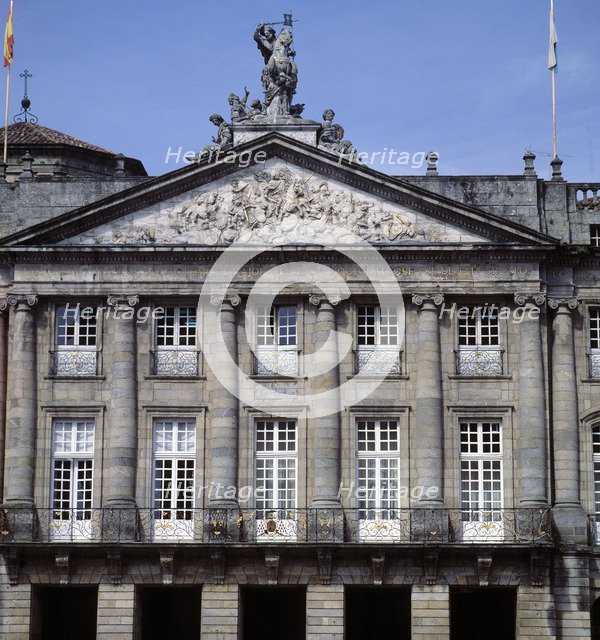 Rajoy Palace, now the Town Hall of Santiago de Compostela, built by Carlos Lemaur, the  sculpture…