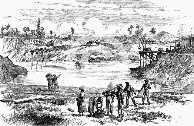 Scene from the de Lesseps attempt to dig the Panama Canal, 1888. Artist: Unknown