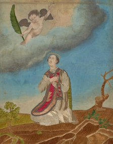 Embroidered picture of an unknown martyr, 1st half of 19th century. Creator: Unknown.