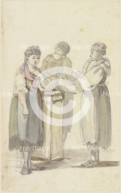 Three standing peasant women, the one on the left seen from the front, the one in the..., c1771-1772 Creator: Georg Melchior Kraus.