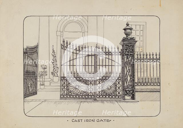 Iron Gate and Fence, c. 1936. Creator: Ray Price.