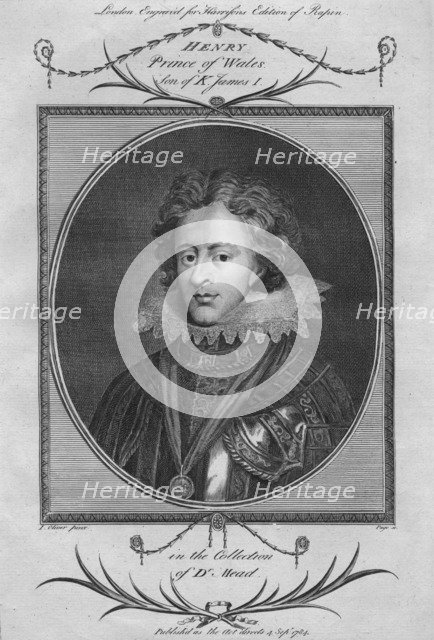Henry, Prince of Wales, son of King James I, 1784.  Artist: Anon.