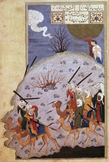 Majnun watching the battle between Nawfal and Laila's tribe, 1431.