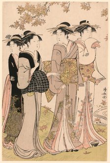 Beauties Under a Maple Tree, from the series "A Collection of Contemporary Beauties of...,c. 1784. Creator: Torii Kiyonaga.
