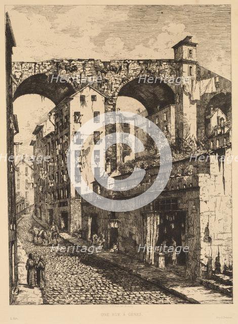 A Street in Genoa (Une rue à Gênes), 1878. Creator: Gabrielle-Marie Niel (French, 1840-1894); Printed by E. Delarue.