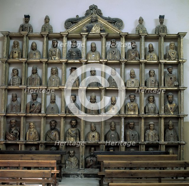 Detail of the sculptural busts of saints used as reliquaries, in the church of Santa Maria.