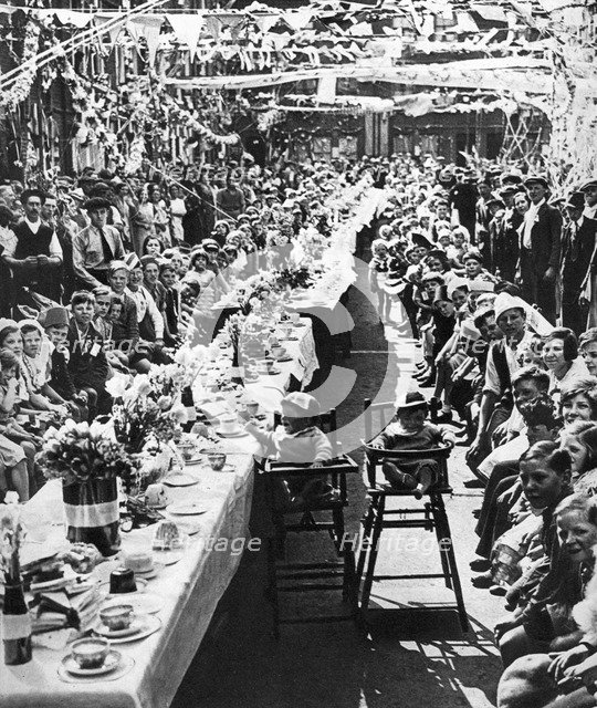 Jubilee tea party for children in Orville Road, Battersea, London, 1935. Artist: Unknown