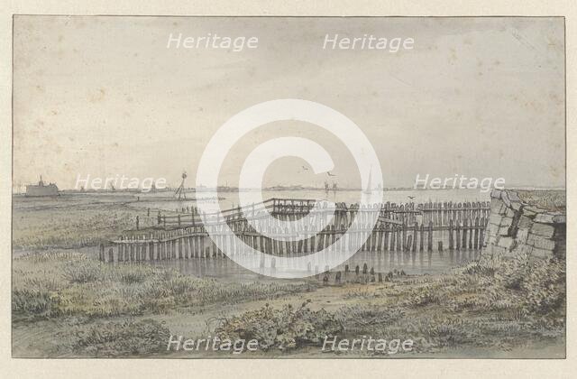 River landscape with palisades, 1805-1862. Creator: Joannes Dijkhoff.