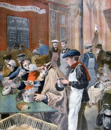Charity of the students; the soup kitchen at Butte-aux-Cailles, Paris, 1894. Artist: Oswaldo Tofani